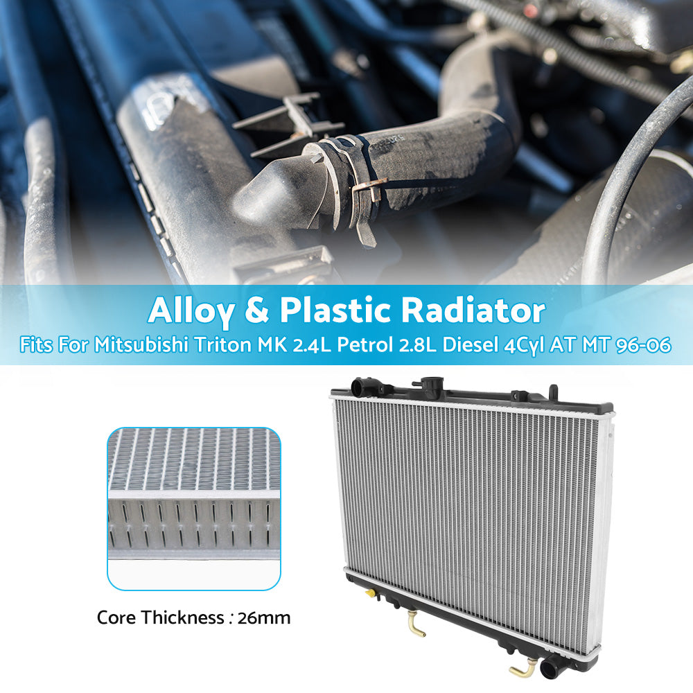 {{ H or D Radiator For Mitsubishi Triton MK 2. 4L Petrol 2. 8L Diesel 4Cyl AT MT 96-06 }} - Buy Car Parts Online at {{ Kaka Auto Parts }}.