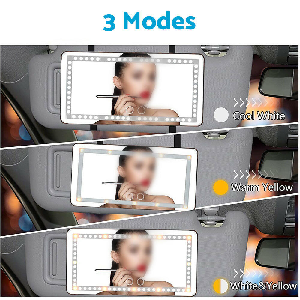 Sun Visor Makeup Cosmetic Mirror Set with 3-Type 60 LED Light 26x13cm Black Suitable For Universal Cars