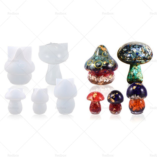 5-Style Mushroom Silicone Resin Casting Molds Suitable For DIY Epoxy Craft & Home Decor
