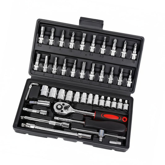 46pc Socket Wrench Set 1/4" Drive Chrome Vanadium Steel Ratchet Bit Kit