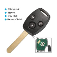 3-Button Remote Car Key 433MHz ID48 Suitable For Honda CR-V & Accord G8D-382H-A