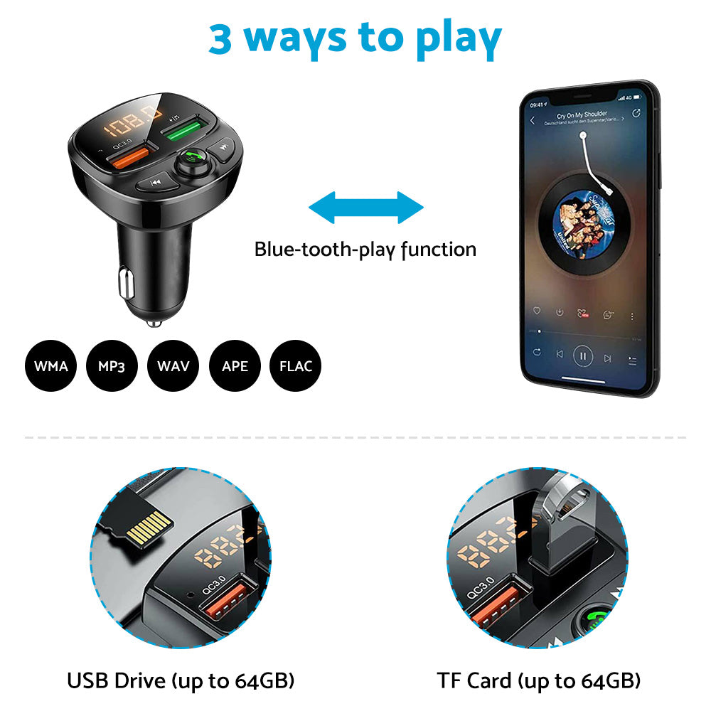 Car Phone Charger FM Transmitter With Wireless Adapter Suitable For iPhone & Android
