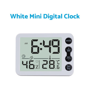 compare product Small Mini Digital Clock with Temperature Display Suitable For Travel, LCD LED, Alarm, Battery Operated – Black & White