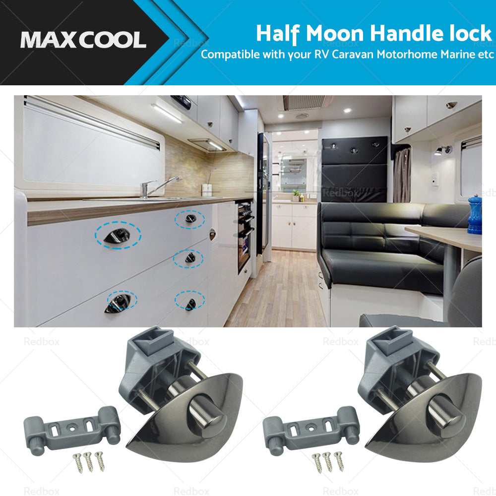 {{ 2x Zinc Alloy Half Moon Handle Push Lock Knob For Camper RV Kitchen Cabin Black }} - Buy Car Parts Online at {{ Kaka Auto Parts }}.