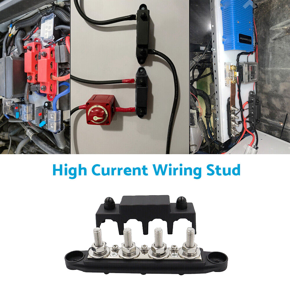2x M8 4-Post 250A DC 48V Studs Bus Bar Power Distribution Box Terminal Block Suitable For Heavy Duty Applications