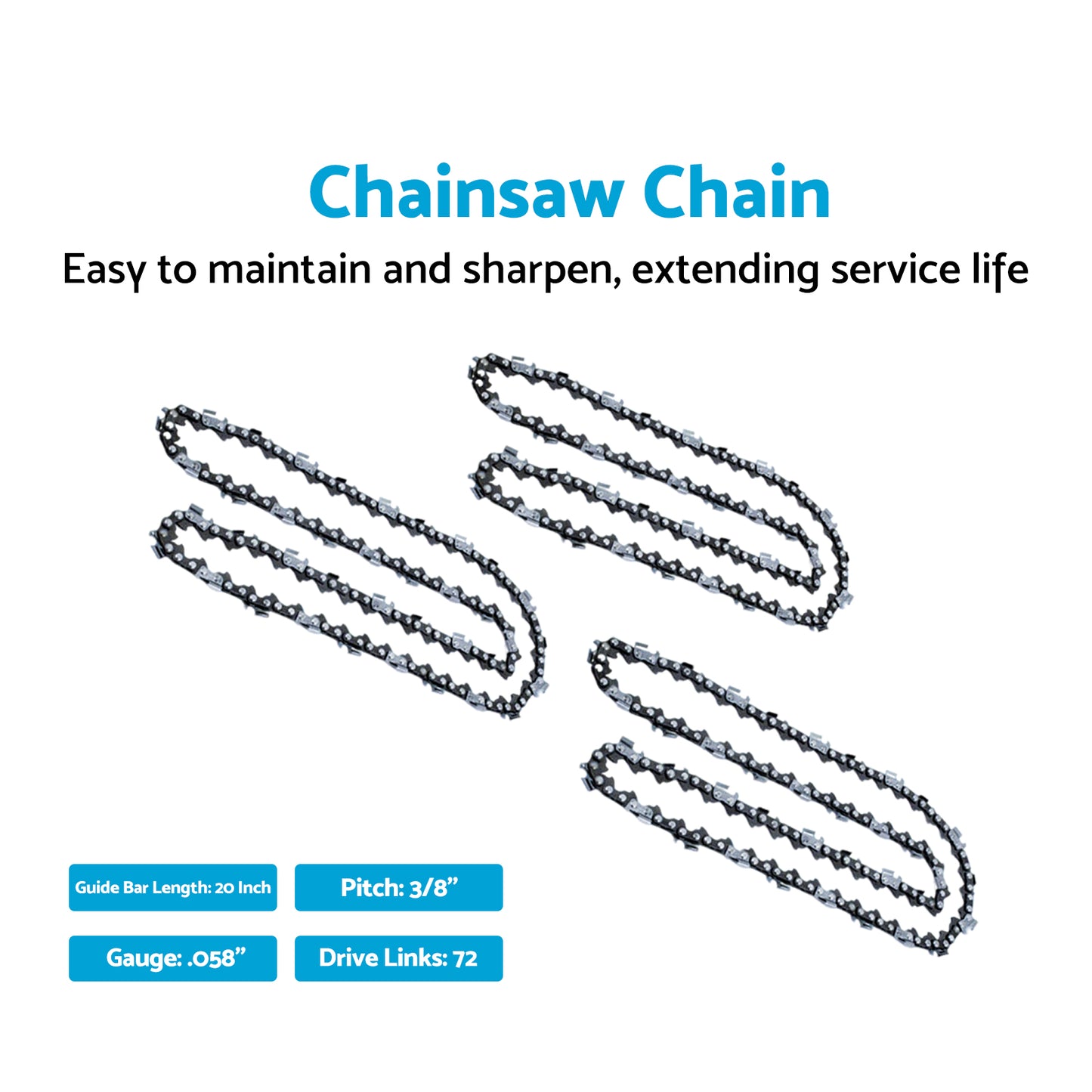 3x 20'' 3/8 .058 72DL Chainsaw Chain Suitable For Partner Jonsered Makita Opem