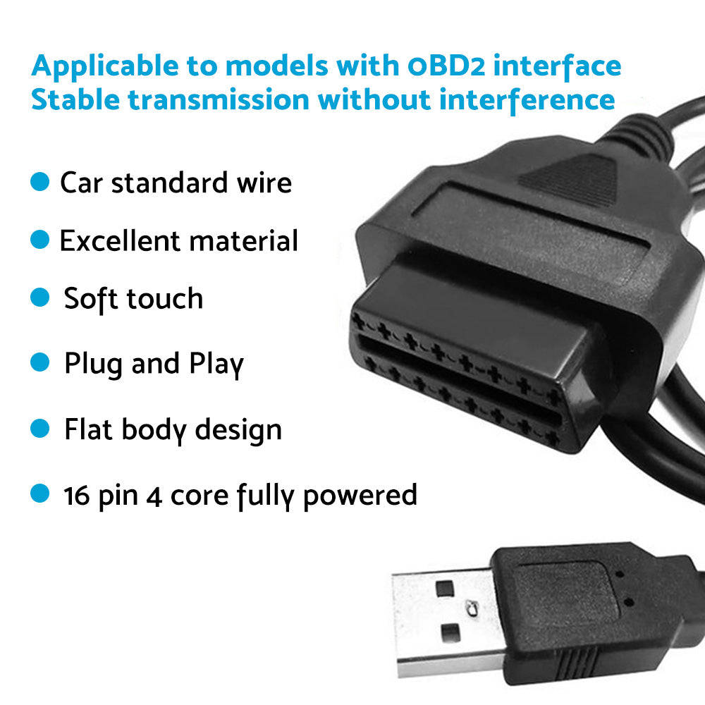 16-Pin OBD2 To USB Adapter Cable Connector Suitable For Vehicle Diagnostic Tool