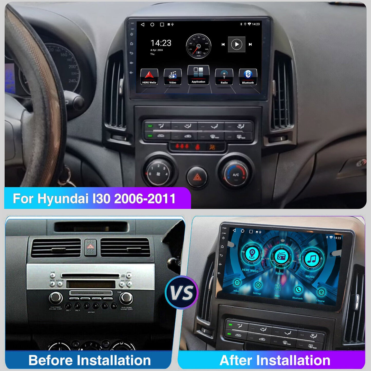 In-Dash Units Android 13 Stereo GPS CarPlay Suitable For Hyundai i30 2006-2011