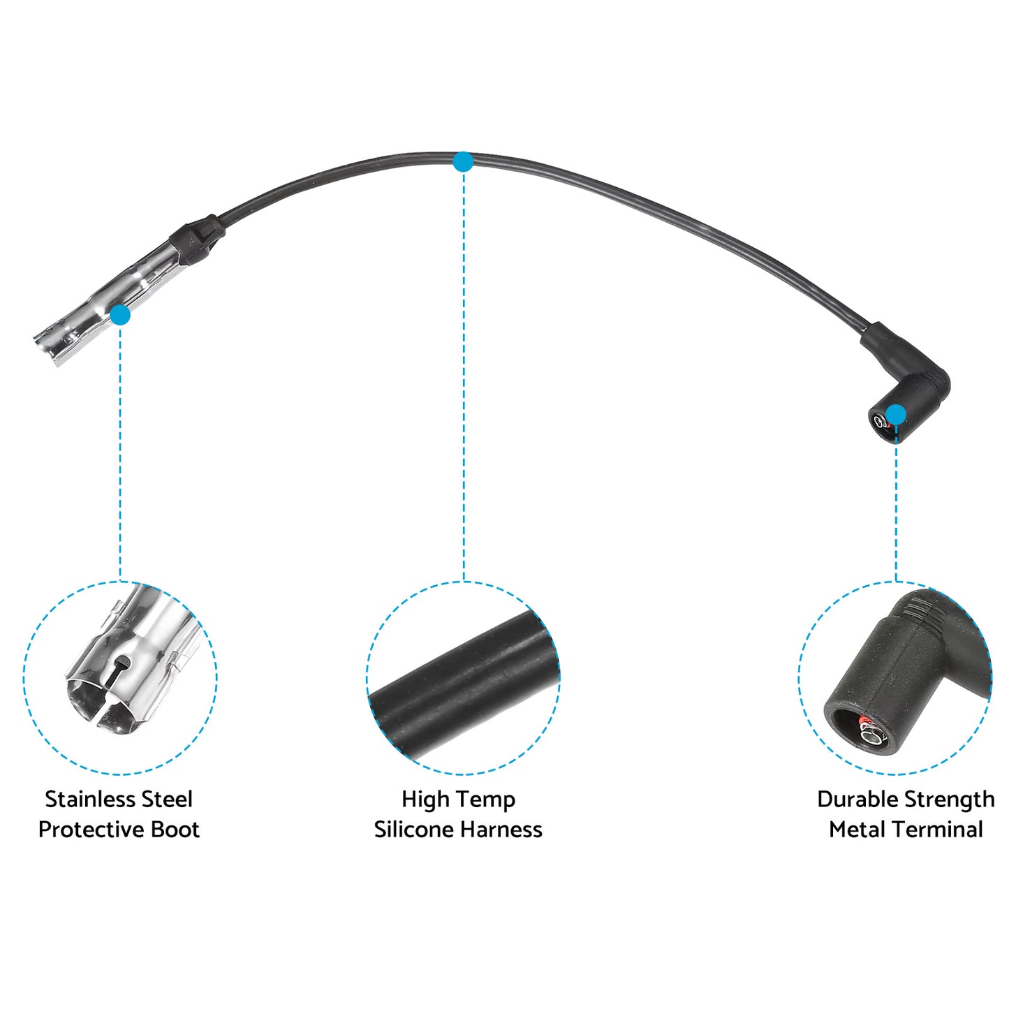 {{ 4pcs 7mm Ignition Spark Plug Wire Suitable For VW Beetle Golf Jetta 2.0 L4 98-15 }} - Buy Car Parts Online at {{ Kaka Auto Parts }}.