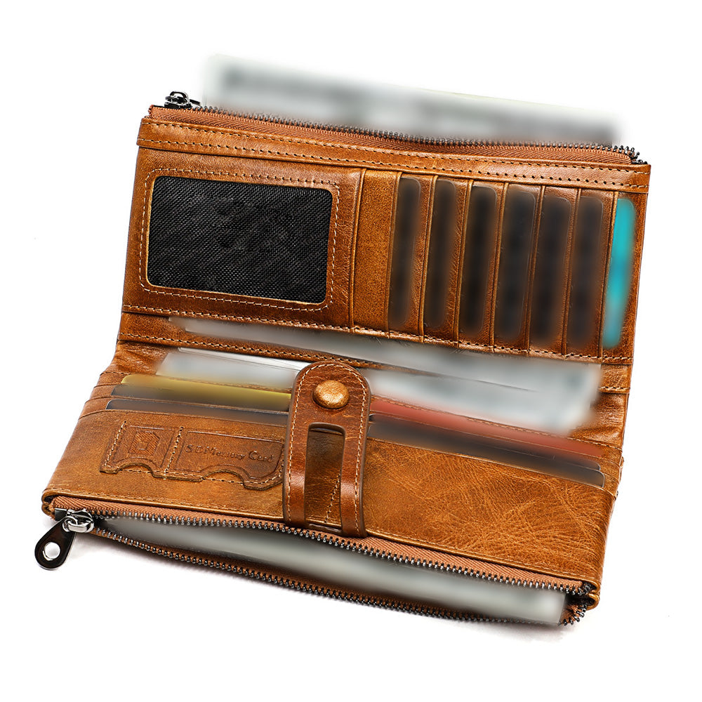 Leather Wallet Unisex Zip-Around Card Coin Holder Brown Black Red