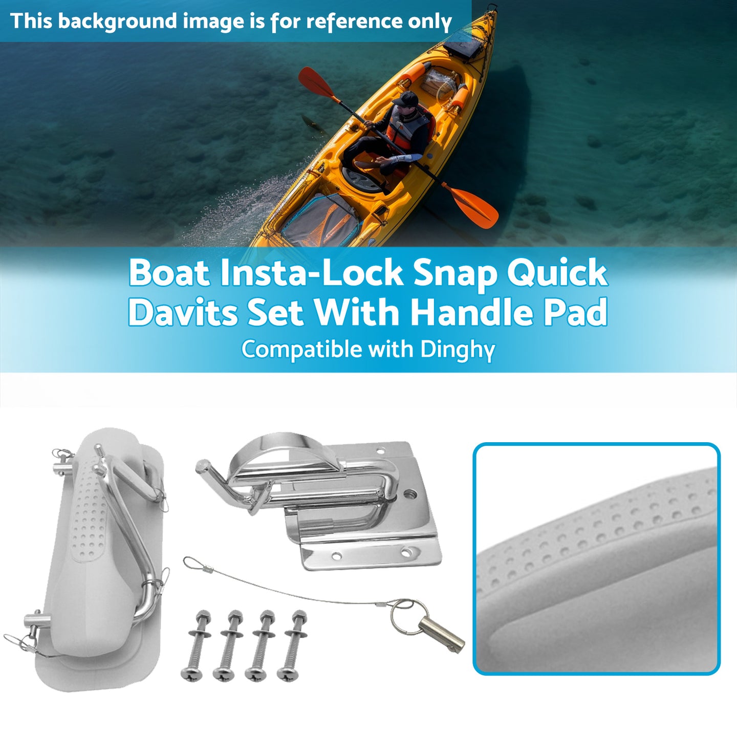 {{ Boat Insta-Lock Snap Quick Davits Set Stainless Steel With Handle Pad }} - Buy Car Parts Online at {{ Kaka Auto Parts }}.