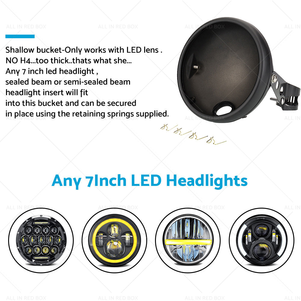 {{ 7inch Inch Motorcycle Head Light Bulb Bucket Housing Bracket Suitable For Harley }} - Buy Car Parts Online at {{ Kaka Auto Parts }}.