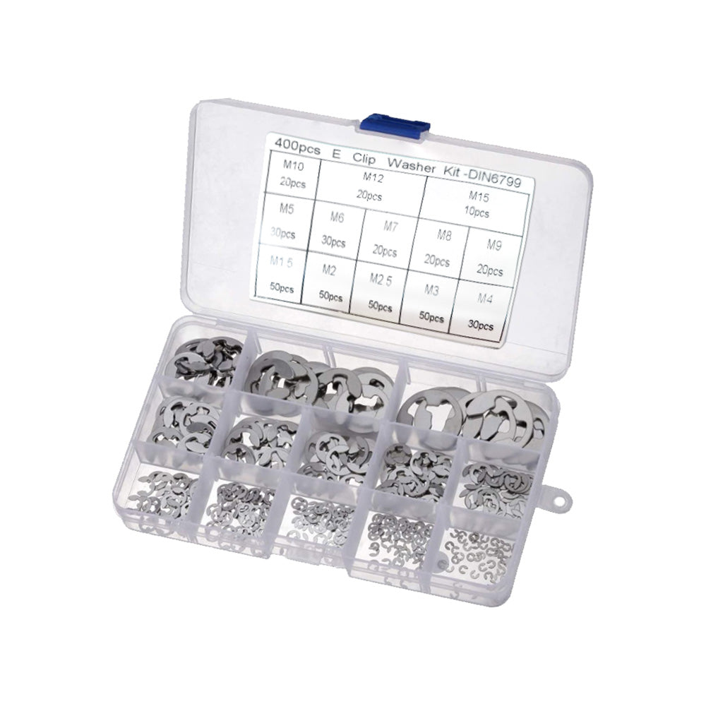 Stainless Steel E Clips C Circlip Kit Retaining Ring 400PCS Assorted M1.5-M15mm Suitable For General Mechanical Applications