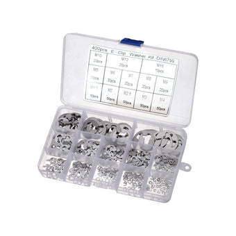 compare product Stainless Steel E Clips C Circlip Kit Retaining Ring 400PCS Assorted M1.5-M15mm Suitable For General Mechanical Applications