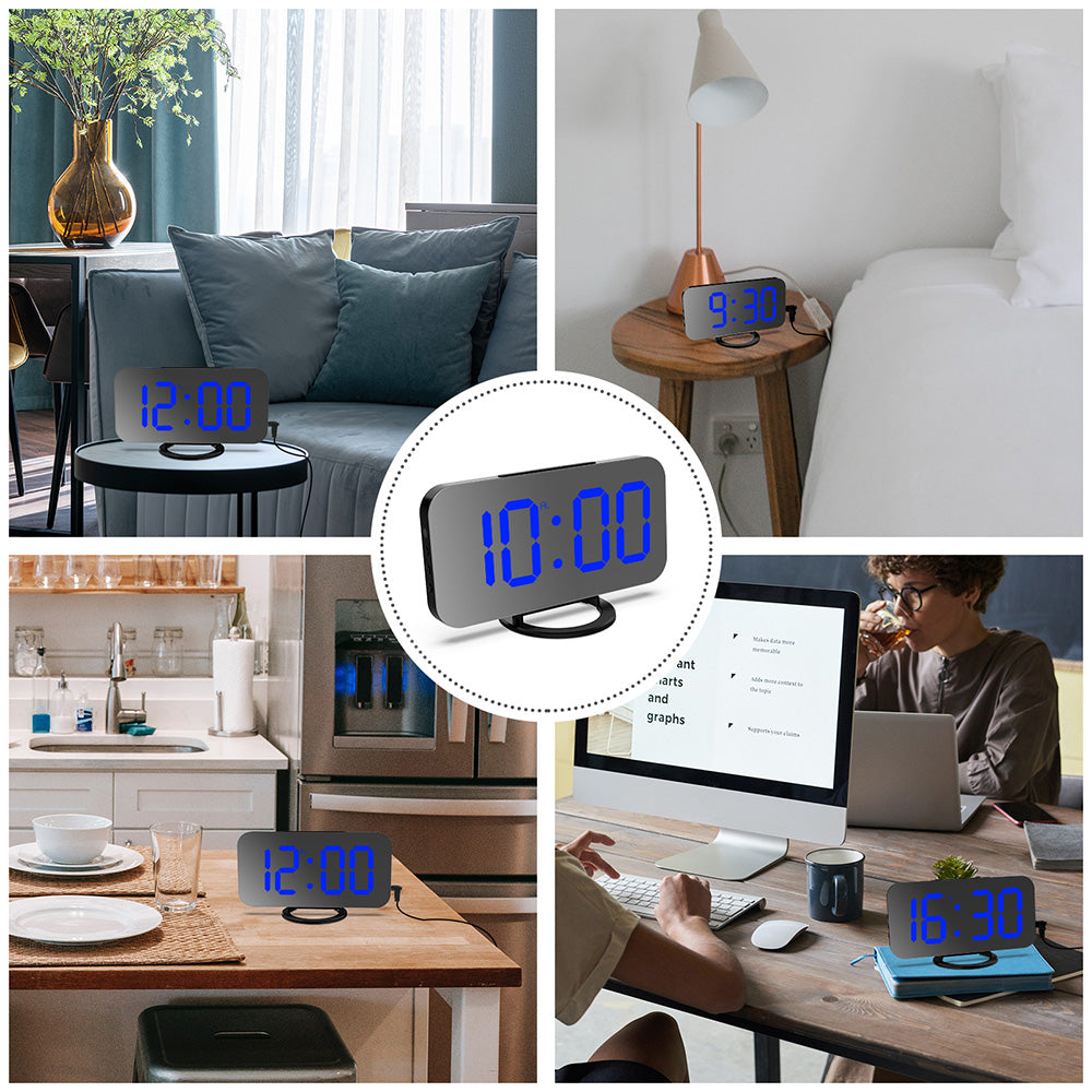 Digital Alarm Clock with Mirror LED Display Suitable For Wall & Bedroom, Snooze Function, Dim Mode