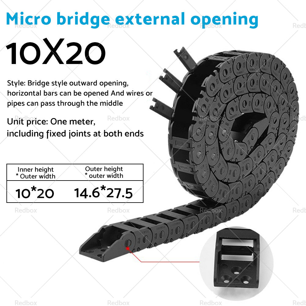 {{ 10mmX20mm 1Meter Drag Chain Cable Carrier Open Type with End Connectors Plastic }} - Buy Car Parts Online at {{ Kaka Auto Parts }}.