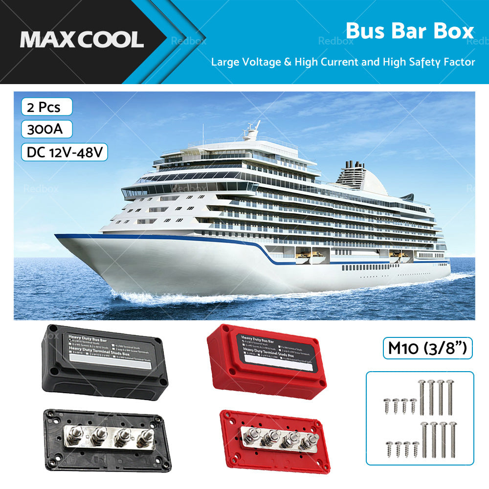 {{ M10 300A DC12V-48V Stud Bus Bar Power Distribution Box Terminal Block Heavy Duty }} - Buy Car Parts Online at {{ Kaka Auto Parts }}.