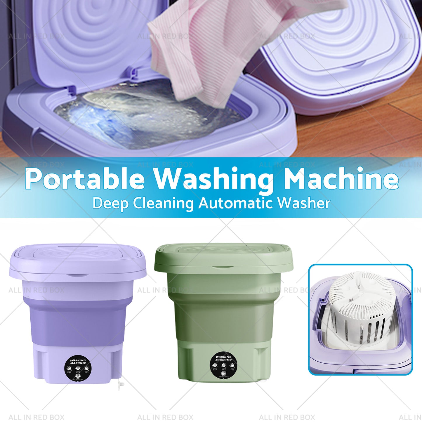 {{ 8L Foldable Washing Machine Portable 3 Modes Deep Cleaning Automatic Washer 240V }} - Buy Car Parts Online at {{ Kaka Auto Parts }}.