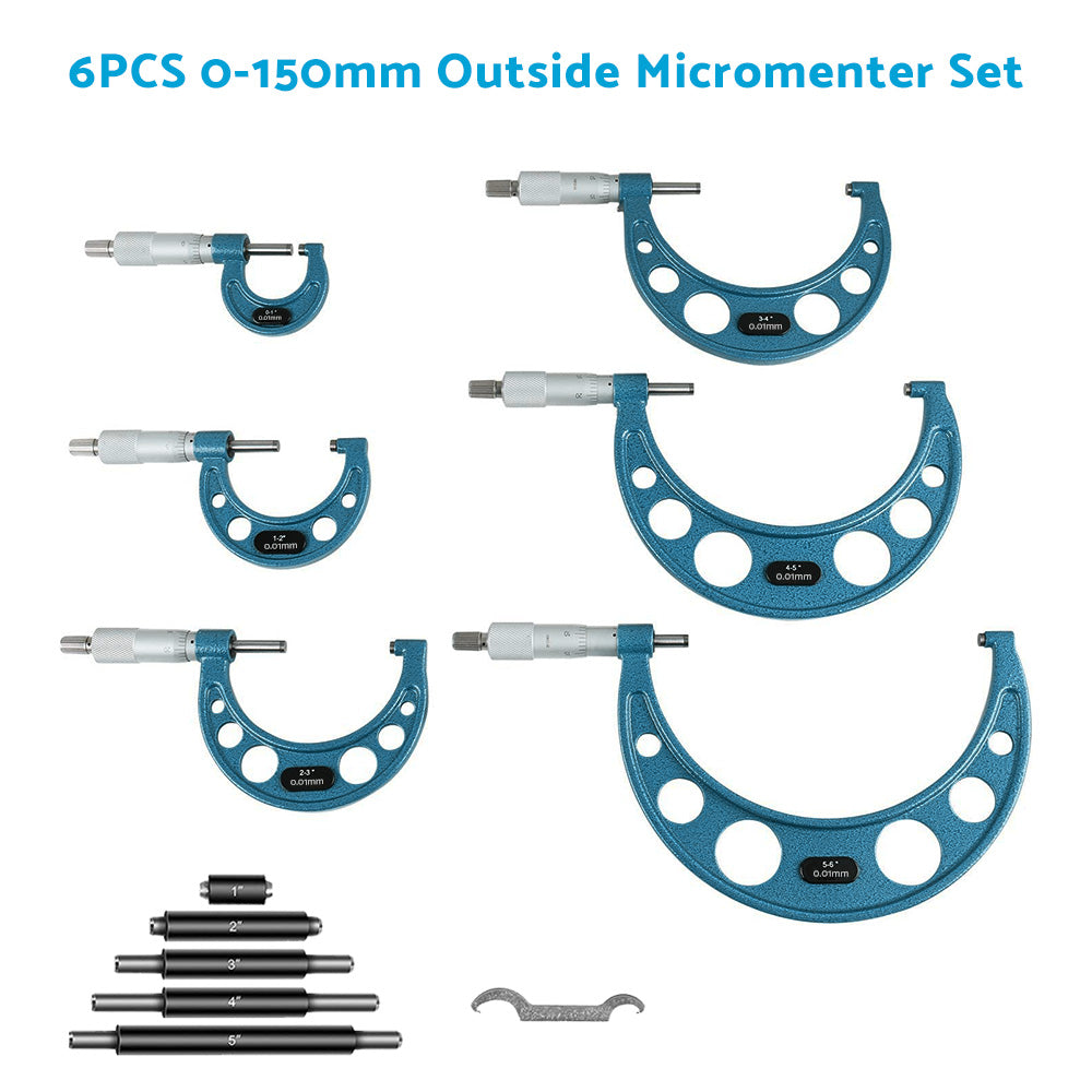6x Precision Outside Micrometers 0-150mm Suitable For Machinist – Carbide 0.01mm