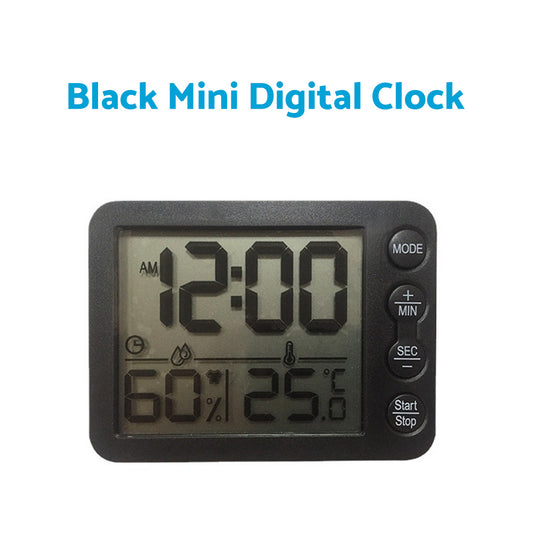 Small Mini Digital Clock with Temperature Display Suitable For Travel, LCD LED, Alarm, Battery Operated – Black & White