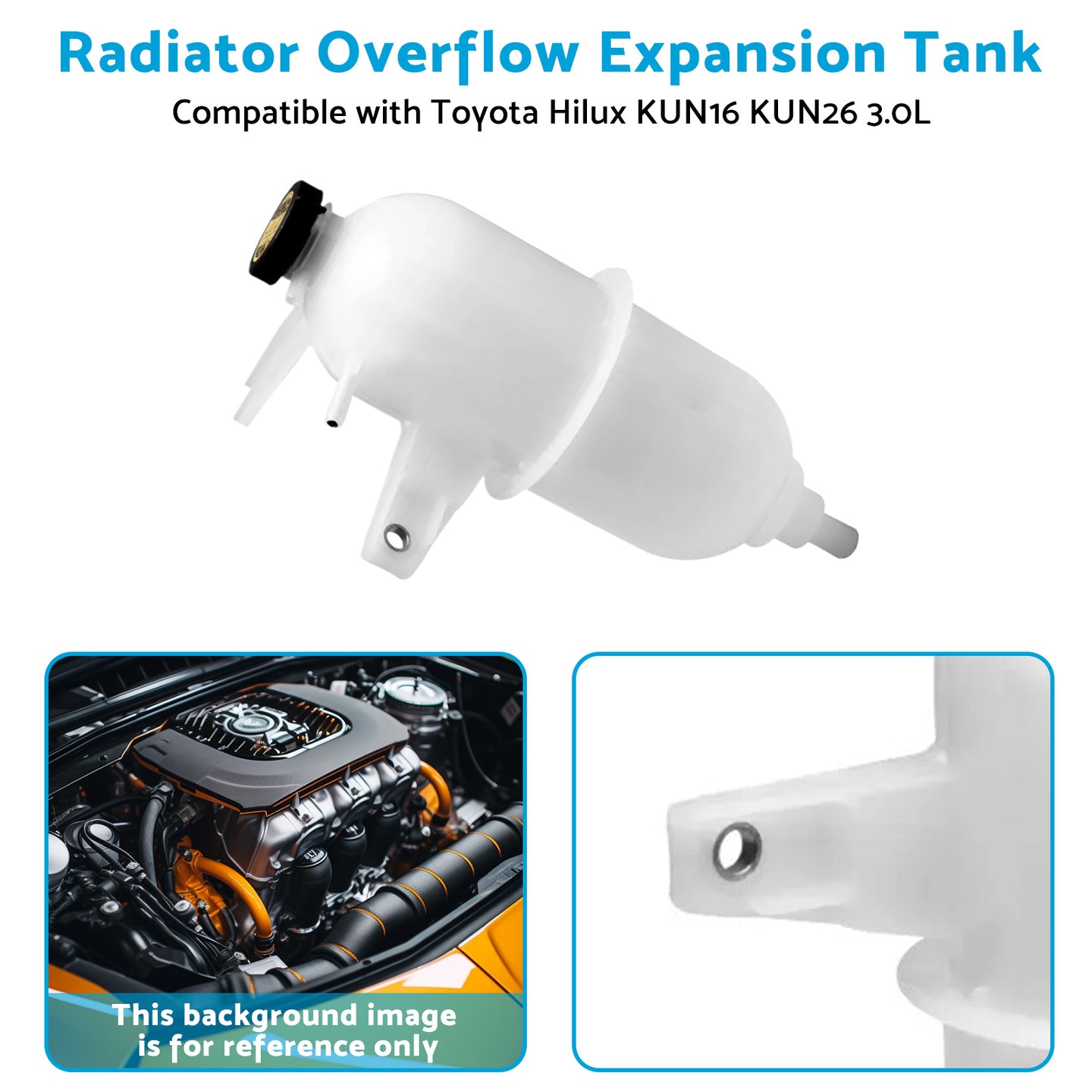 {{ Radiator Overflow Expansion Tank Suitable for 3. 0L Toyota Hilux KUN16 KUN26 1KD }} - Buy Car Parts Online at {{ Kaka Auto Parts }}.
