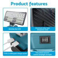 8in LED Work Light Suitable For Makita 18V Li-Ion Battery Workshop Flashlight