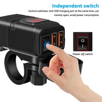 Dual USB Port Motorcycle Fast Charger Socket Suitable For Motorcycles – With LED Voltmeter Display & ON/OFF Switch