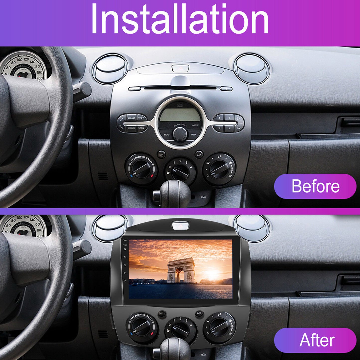 Android 13 Head Unit 9'' Apple CarPlay Bluetooth Suitable For Mazda 2 2007-2014