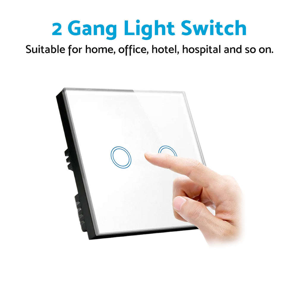 87x87mm LED Touch Wall Light Switch 2-Gang 1-Way Suitable For Home & Office Installation