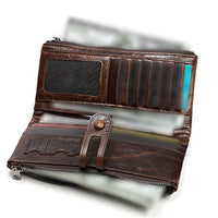 Leather Wallet Unisex Zip-Around Card Coin Holder Brown Black Red