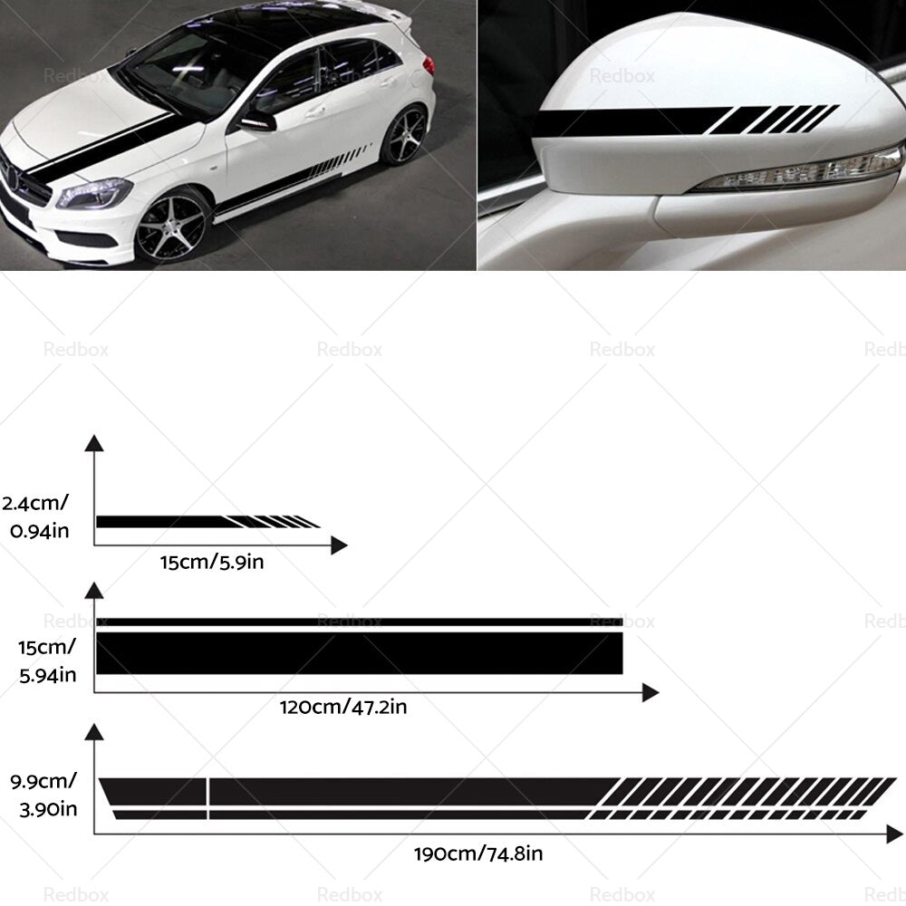 {{ 5x Car Side Body Sticker Vinyl Hood Roof Decals Racing Long Stripe Universal }} - Buy Car Parts Online at {{ Kaka Auto Parts }}.