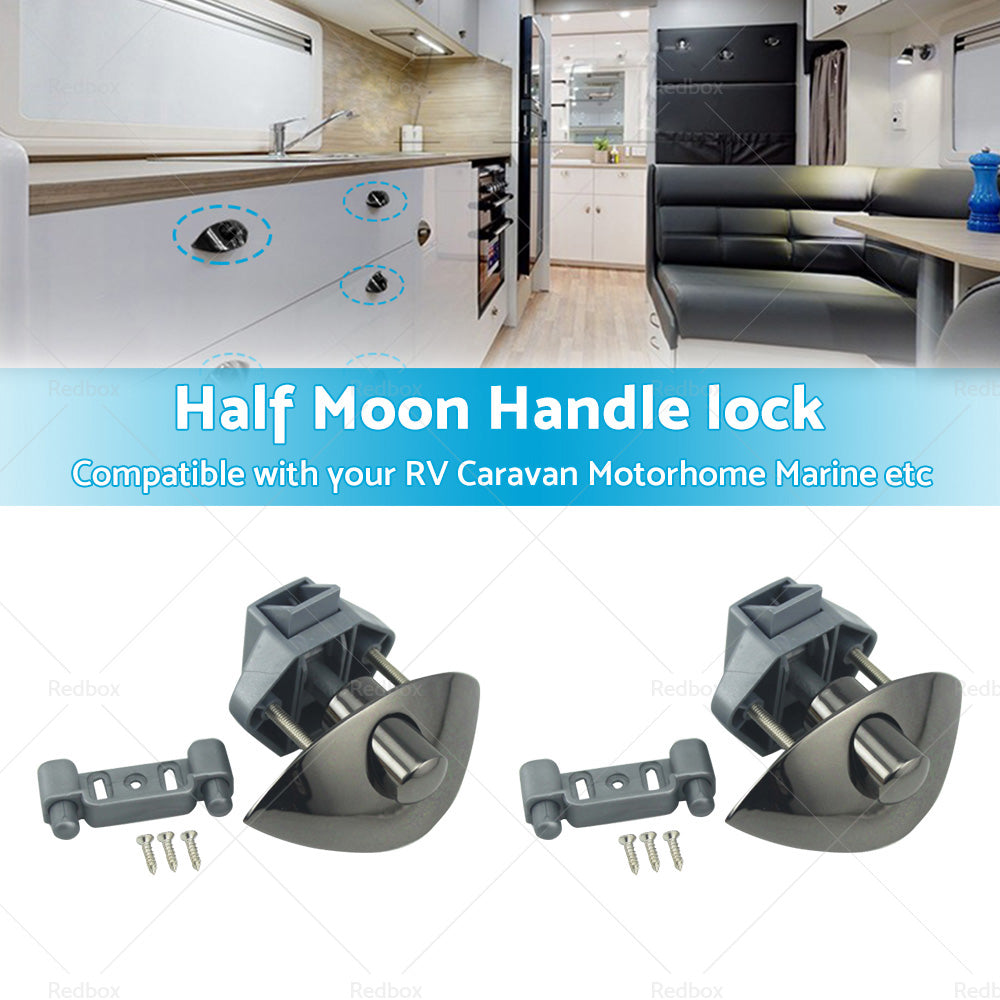 {{ 2x Zinc Alloy Half Moon Handle Push Lock Knob For Camper RV Kitchen Cabin Black }} - Buy Car Parts Online at {{ Kaka Auto Parts }}.