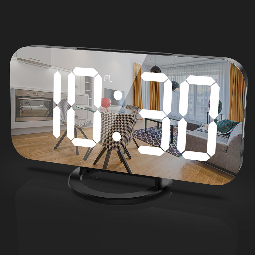 Digital Alarm Clock with Mirror LED Display Suitable For Wall & Bedroom, Snooze Function, Dim Mode