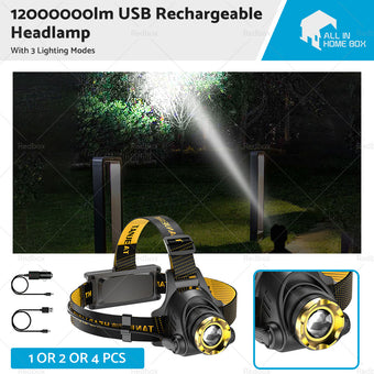 compare product 12000000lm USB Rechargeable Headlight Head Torch Lamp Flashlight LED Headlamp