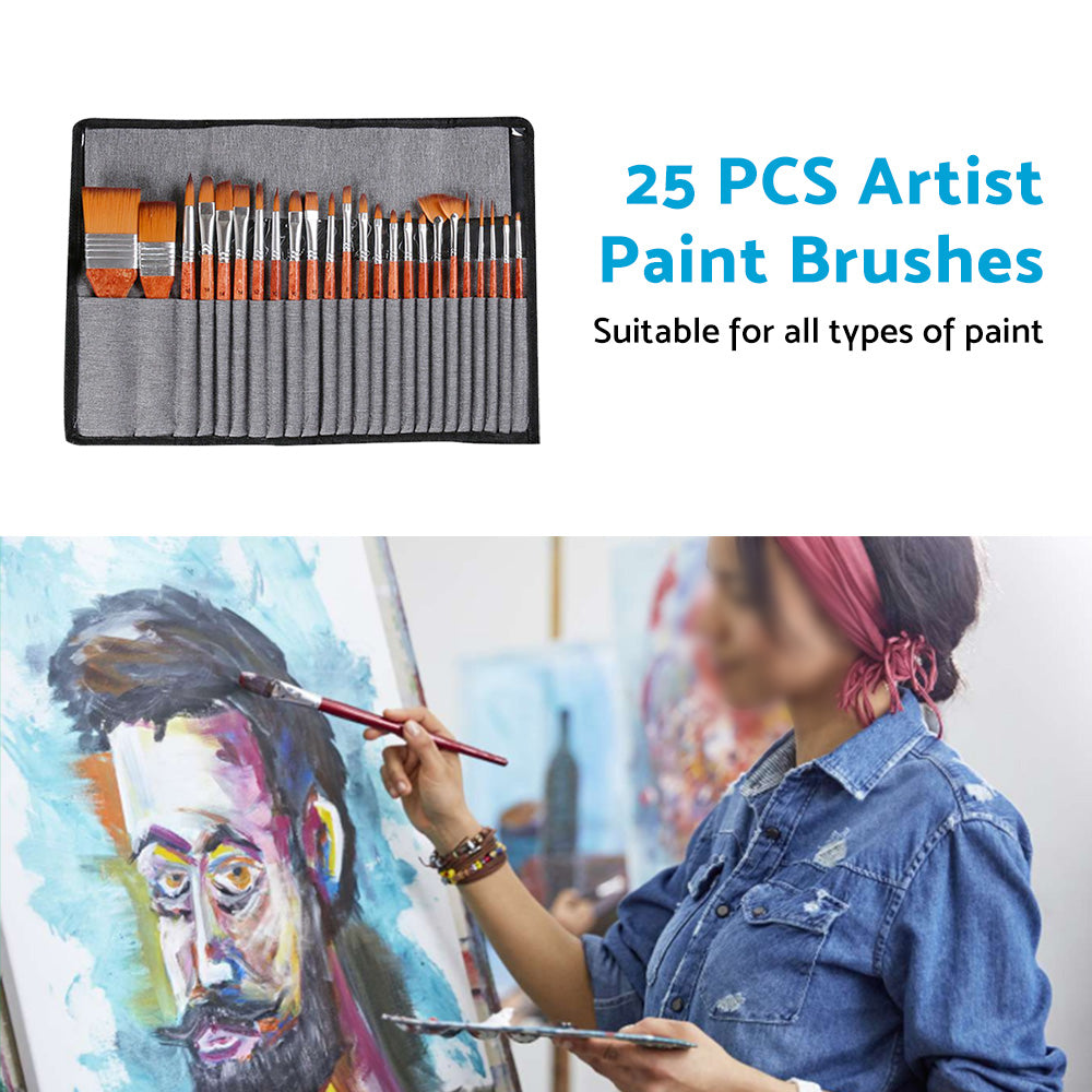 25 Pcs Artist Paint Brushes Watercolour Acrylic Oil Painting Brush With Case Set