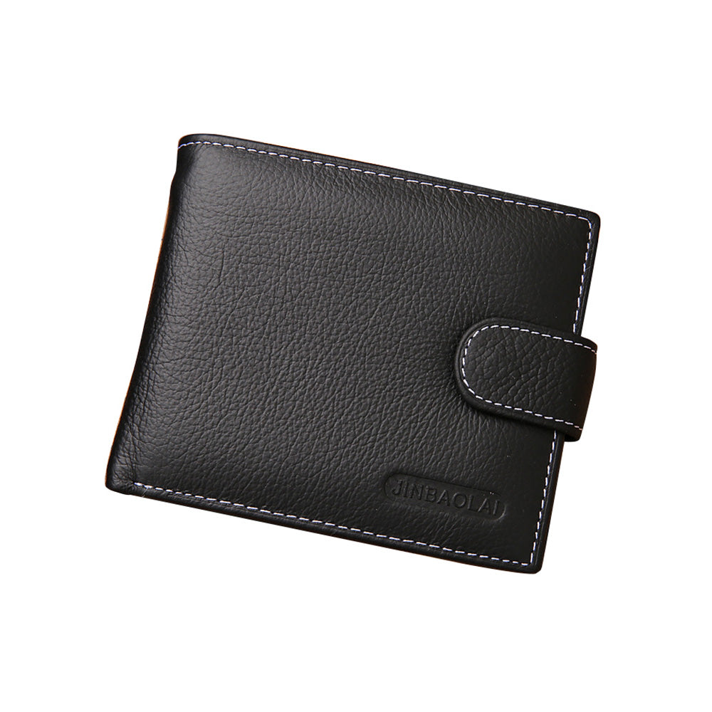 Mens Wallet Black Bi Fold with Top Layer Cowhide Leather Card Slots Coin Pocket