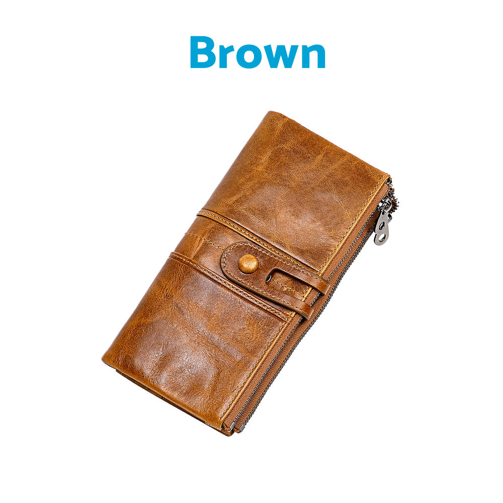 Leather Wallet Unisex Zip-Around Card Coin Holder Brown Black Red