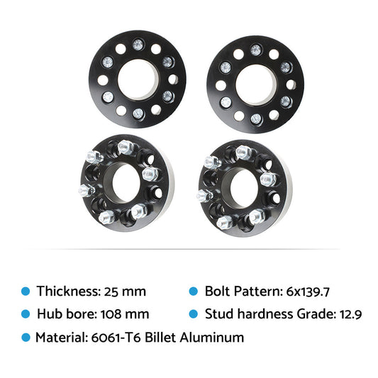 4x 25mm 6x139.7 (5.5in) M12x1.5 Wheel Spacers Suitable For Hilux Pajero Triton Ranger