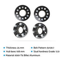 4x 25mm 6x139.7 (5.5in) M12x1.5 Wheel Spacers Suitable For Hilux Pajero Triton Ranger