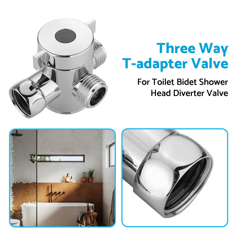 1 2 in Three Way T-adapter Valve For Toilet Bidet Shower Head Diverter Valve