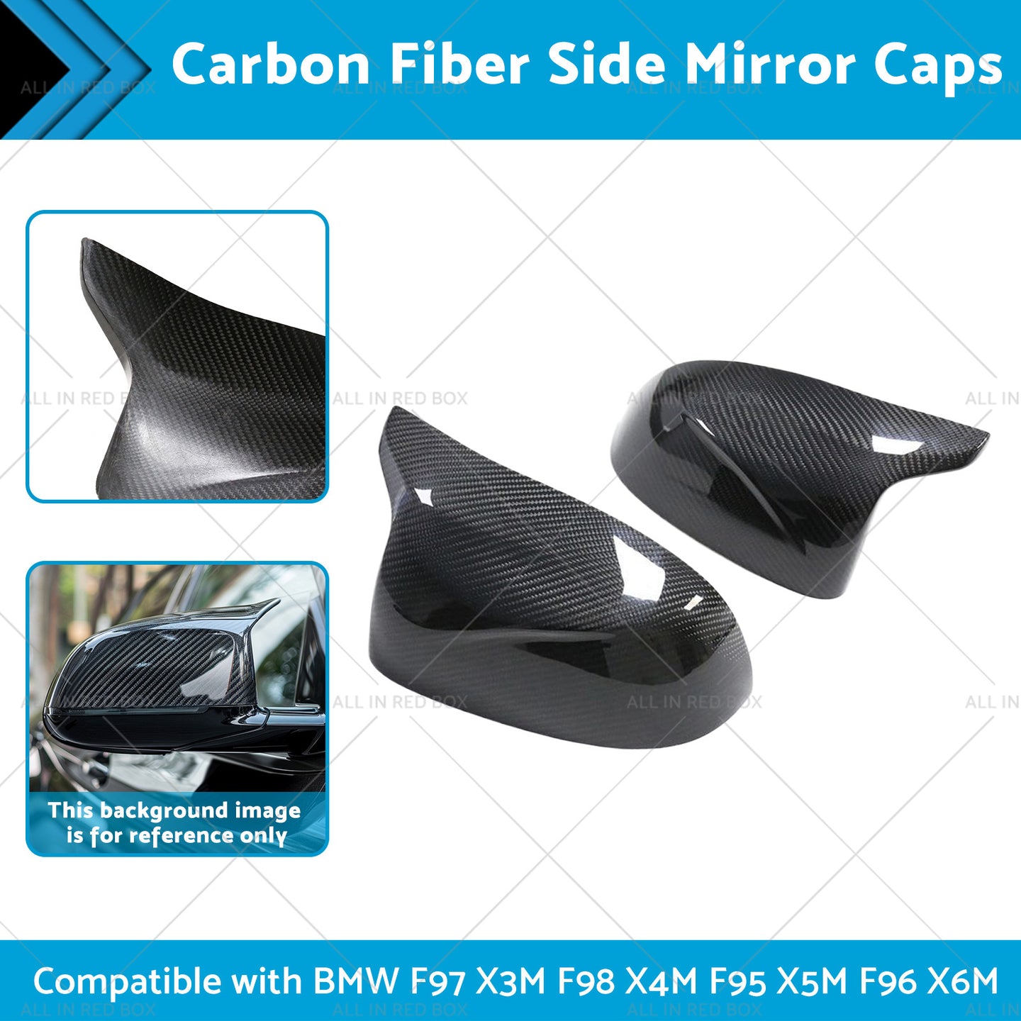 {{ Carbon Fiber Side Mirror Caps Suitable for BMW X5M F96 X6M F97 X3M F98 X4M F95 }} - Buy Car Parts Online at {{ Kaka Auto Parts }}.