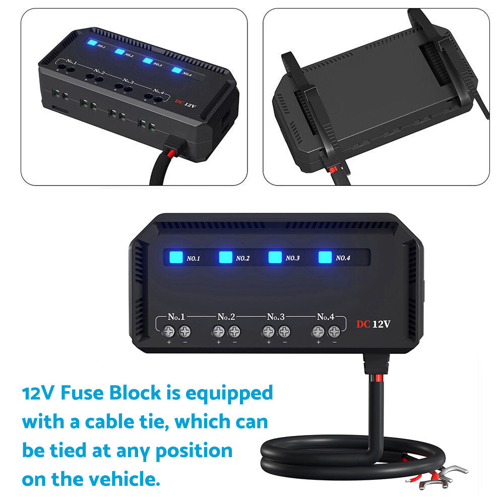 12V 20A Fuse Relay Box Kit With LED Indicator 4-Way Circuit 70cm Wiring Harness