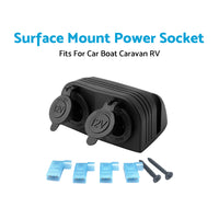 12V-24V Dual Port Surface Mount Cigarette Lighter Suitable for Car Boat Caravan RV