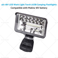 {{ 18V 4in LED Work Light Torch Camping Flashlights 2USB Suitablefor Makita Battery }} - Buy Car Parts Online at {{ Kaka Auto Parts }}.