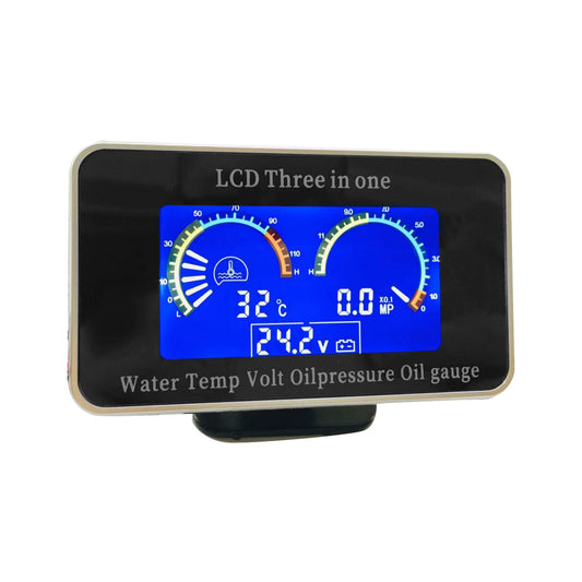 3-in-1 LCD Digital Gauge Suitable For Oil Pressure, Voltage & Water Temperature 12V / 24V Car & Truck