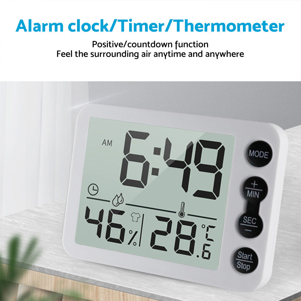 Small Mini Digital Clock with Temperature Display Suitable For Travel, LCD LED, Alarm, Battery Operated – Black & White