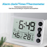 Small Mini Digital Clock with Temperature Display Suitable For Travel, LCD LED, Alarm, Battery Operated – Black & White