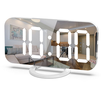 compare product Digital Alarm Clock Mirror LED Display Snooze Function Dim Mode Wall Bedroom