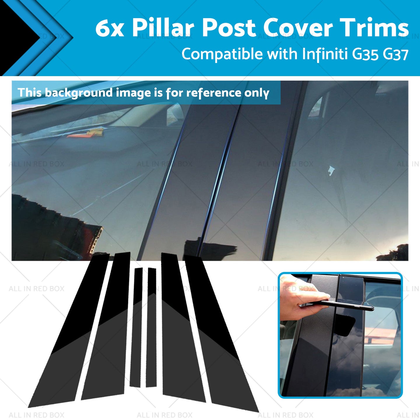 {{ 6x Black Pillar Post Cover Trims Suitable for Infiniti G35 G37 Sedan 02-13 }} - Buy Car Parts Online at {{ Kaka Auto Parts }}.
