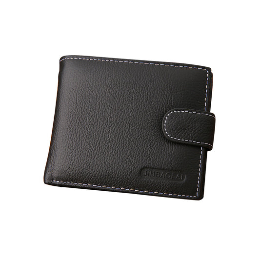 Mens Wallet Black Bi Fold with Top Layer Cowhide Leather Card Slots Coin Pocket